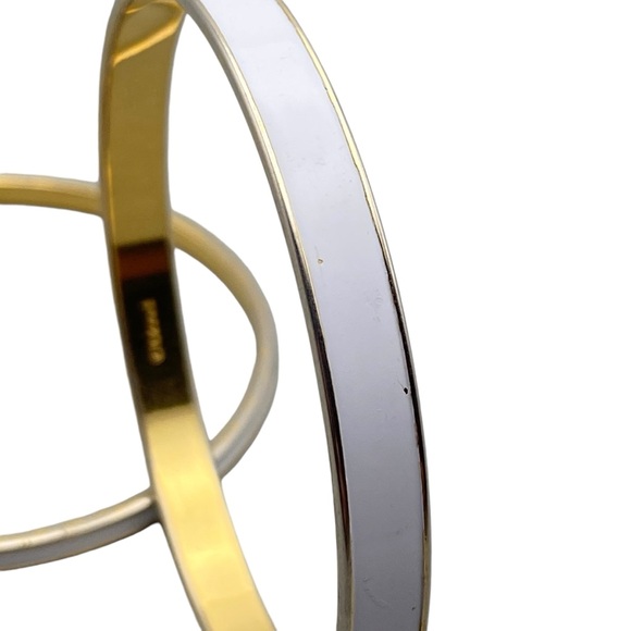 Vintage Monet Gold-Tone & White Enameled Bangle Bracelets - Picture 5 of 11